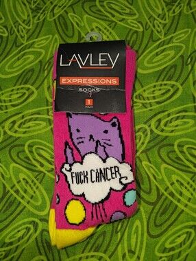 Lavley Expressions F**K Cancer Socks One Size Fits Most New